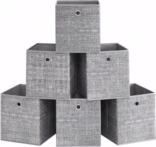 Havendro Set of 6 Foldable Fabric and Cardboard Square Storage Boxes in Grey – 1
