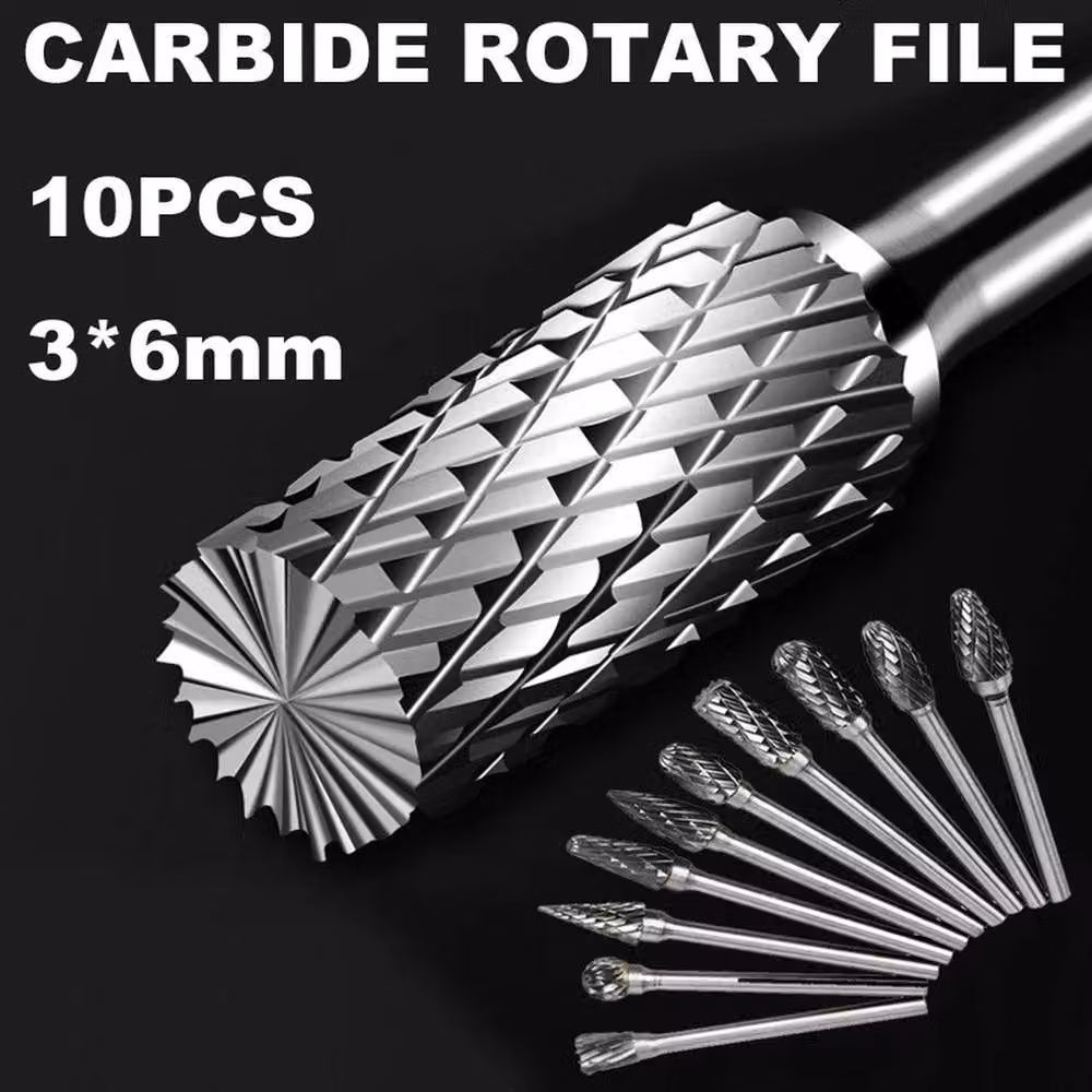 NESTLUNE 10-Piece Tungsten Carbide Steel Rotary Burr Bits, 3mm, Silver – 5