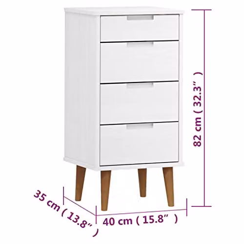 vidaXL MOLDE White Solid Wood Pine Drawer Cabinet W: 40 cm, D: 35 cm, H: 82 cm – 2