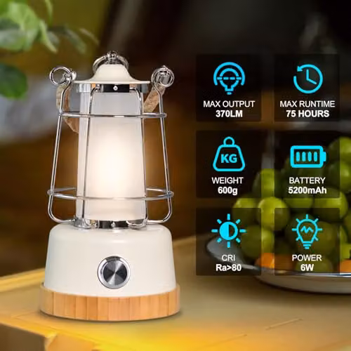 Harper Living Rechargeable Retro LED Camping Lantern in White, Dimmable and RGB Colour Changing, 370 Lumen, Water Resistant – 2