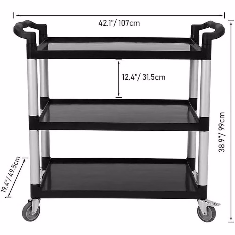 VOGREX 3-Tier Utility Service Cart in Black with 163.28 kg Capacity – 2