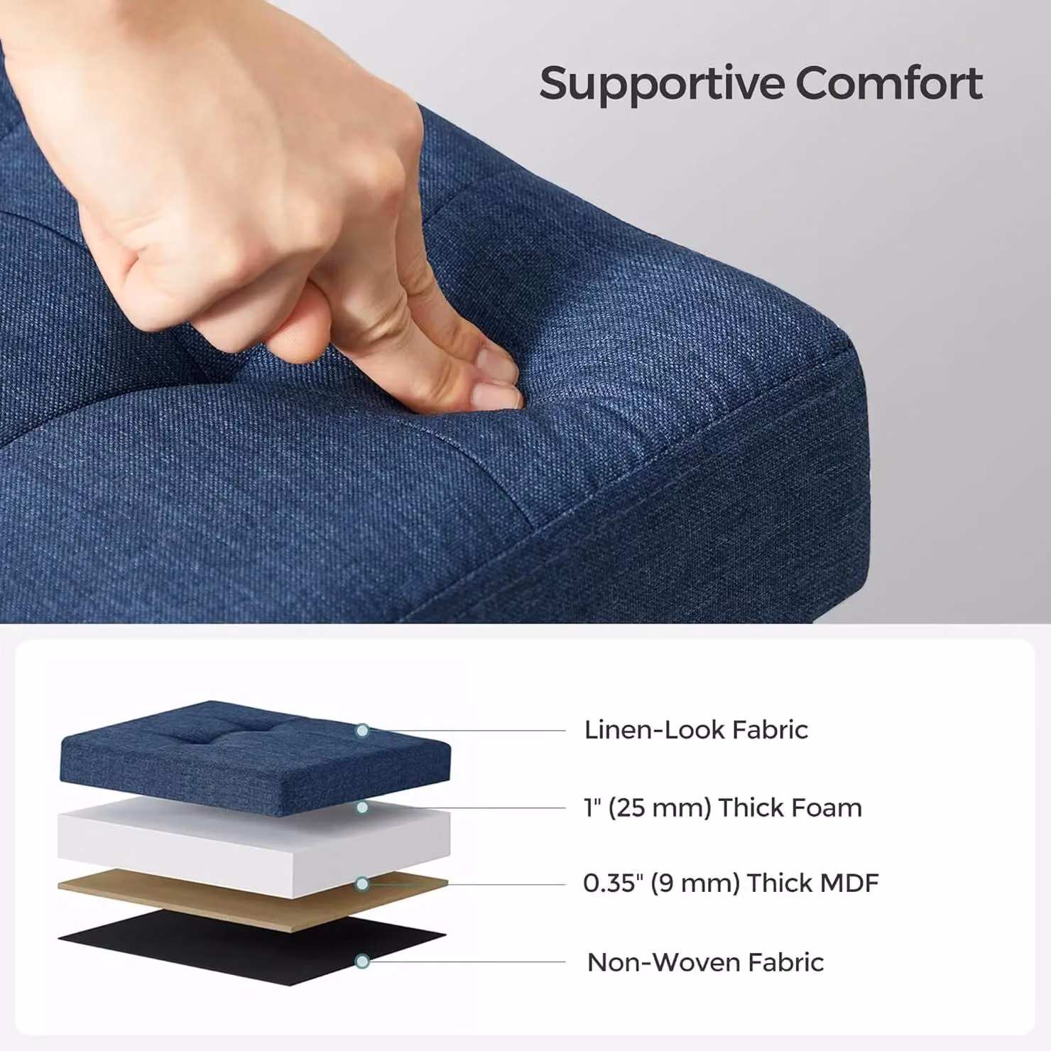SONGMICS Large Storage Ottoman Bench and Folding Foot Rest in Midnight Blue – 5