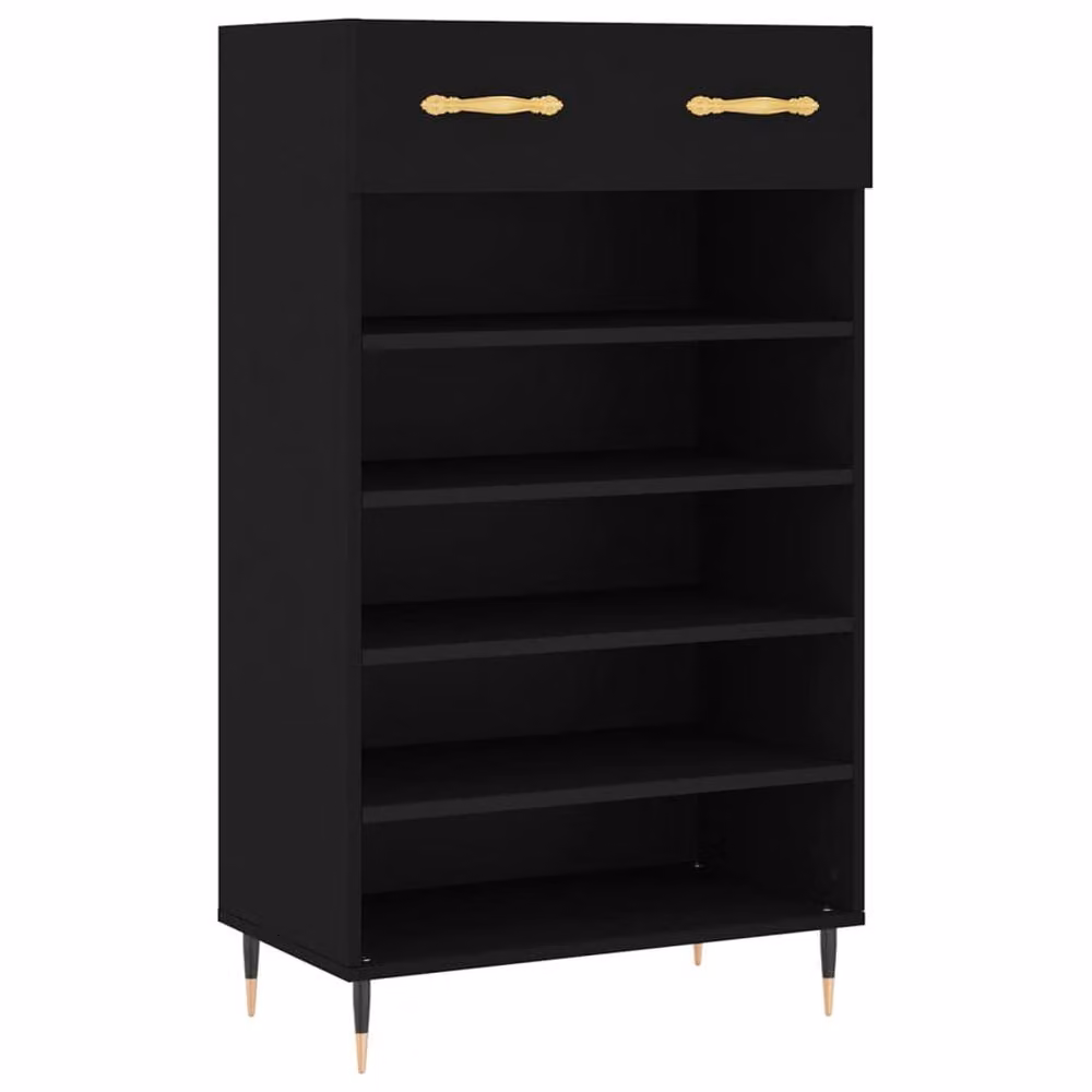 Berkfield Home Modern Black Shoe Cabinet with Hinged Doors and Internal Shelves, W/D/H: 60 x 35 x 105 cm – 3
