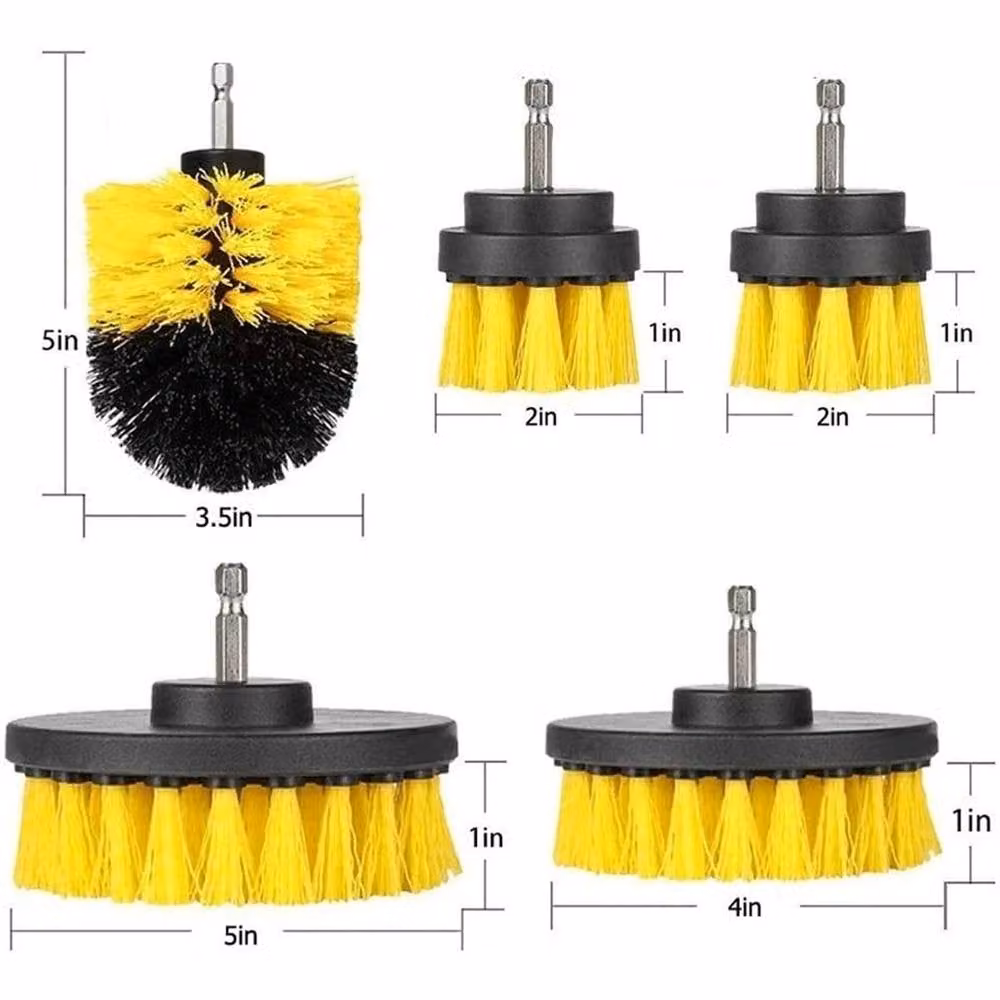 Nordara 5-Piece Yellow Drill Cleaning Brush Set for Home, Car, Tile and Bathroom Use – 2