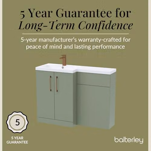 Balterley Green L-Shaped Corner Vanity Unit with L-Shaped Basin, WC Unit and Brushed Bronze D-Shape Handles – 3