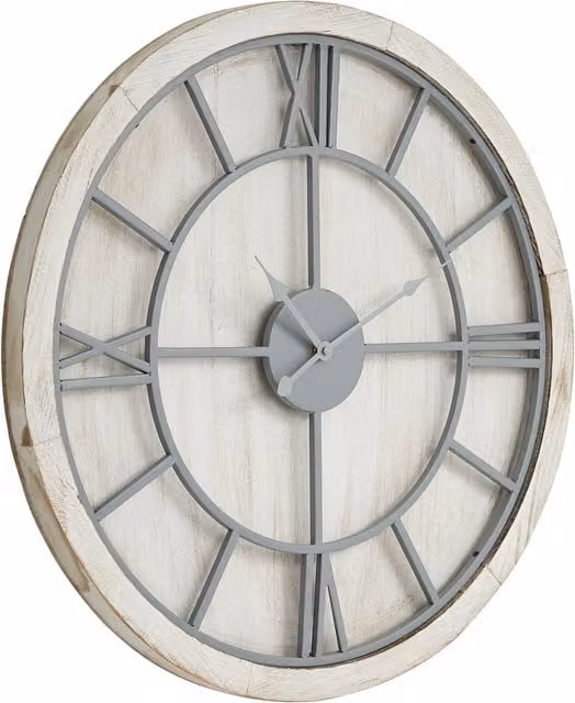 KDMK Vintage Round Analog Quartz Wall Clock in White and Grey
