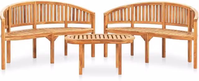 Berkfield Home Banana 3 Piece Garden Lounge Set in Brown Solid Teak Wood – 1