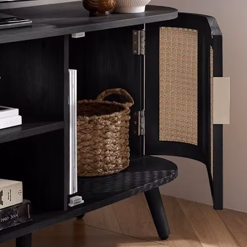Birlea Noah Small Modern Black and Rattan TV Unit – 3