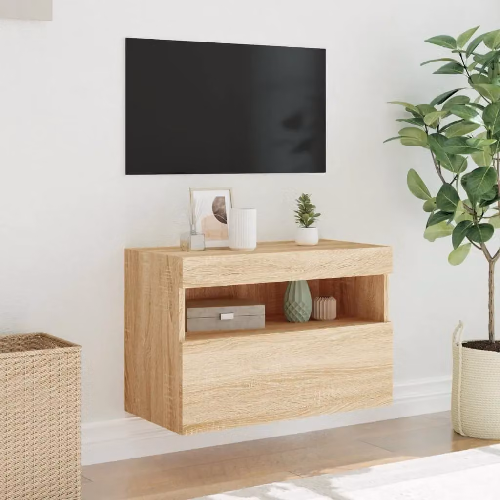 Berkfield Home Modern Wall-Mounted TV Cabinet with Integrated LED Lights in Sonoma Oak Brown, W: 60 cm, D: 40 cm, H: 40 cm – 2