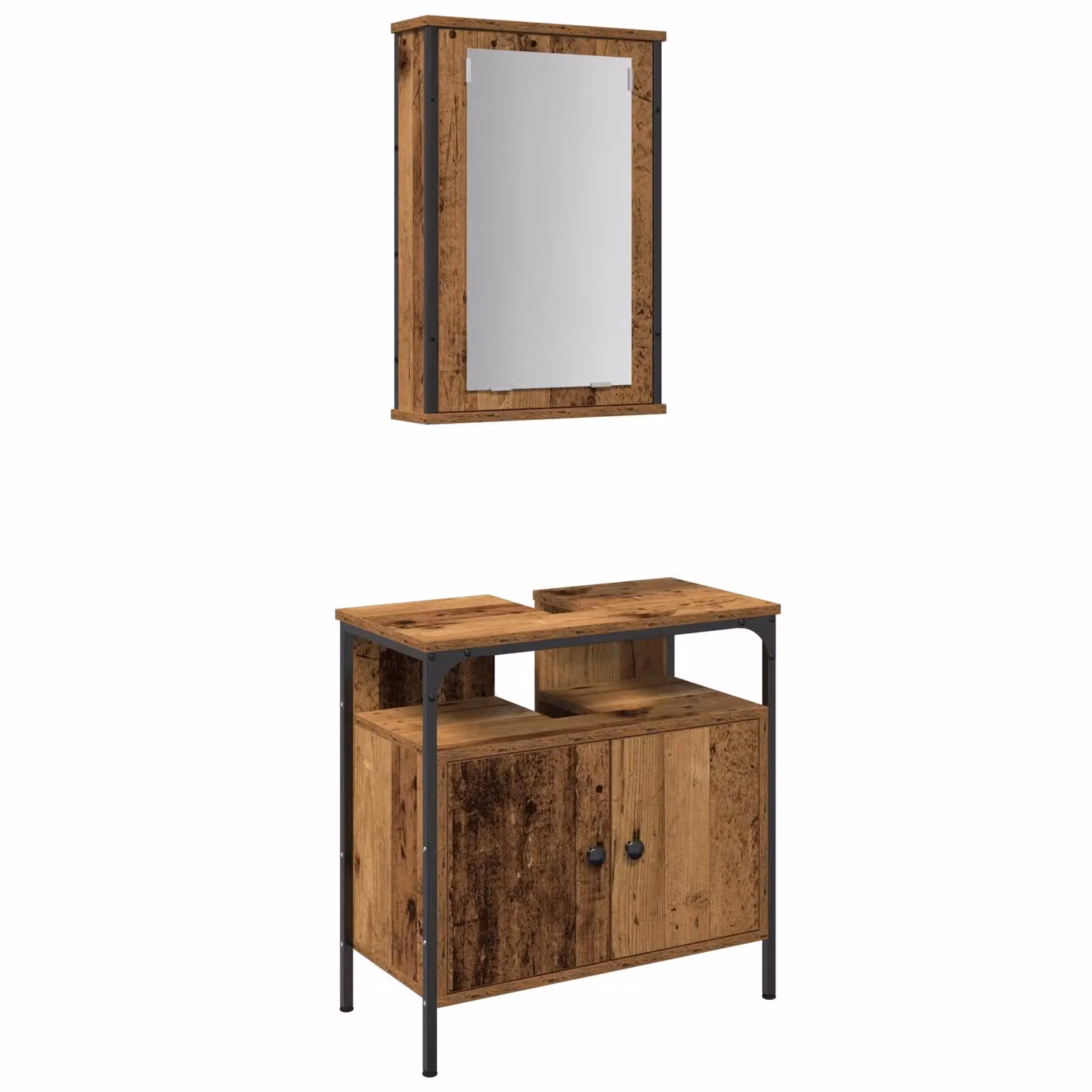 Berkfield Home 2 Piece Brown Industrial Style Bathroom Furniture Set with Mirror Cabinet and Wall Mounted MDF Storage – 2