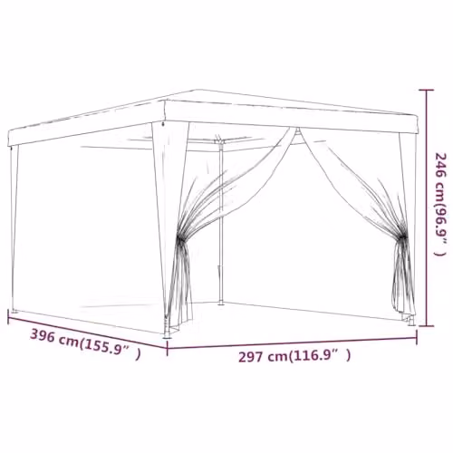 vidaXL Party Tent with 4 Mesh Sidewalls in Anthracite, W: 4 m, D: 3 m – 3