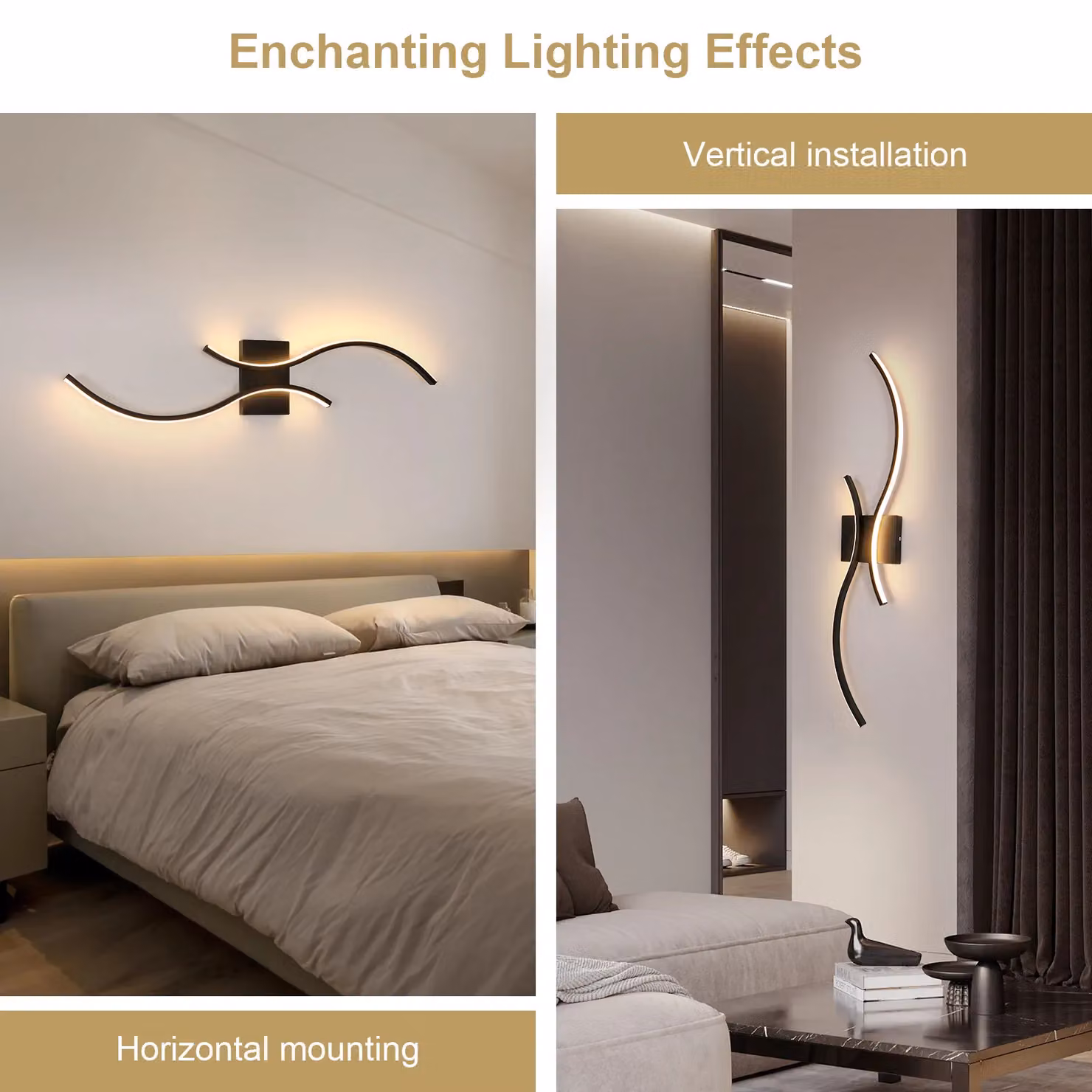 Pheashine Black Modern LED Wall Sconce, 27W Warm White Up and Down Light, 80 cm – 3
