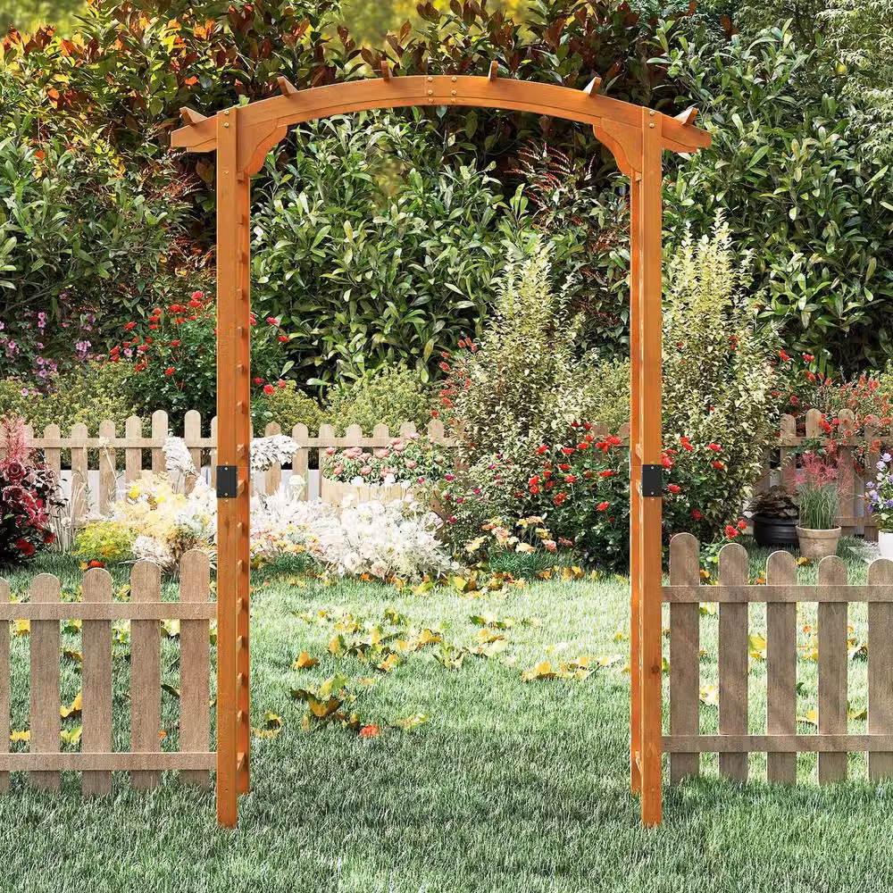 Costway Wooden Garden Arbor Trellis in Natural Brown, H 229 x W 60 x D 60 cm – 2