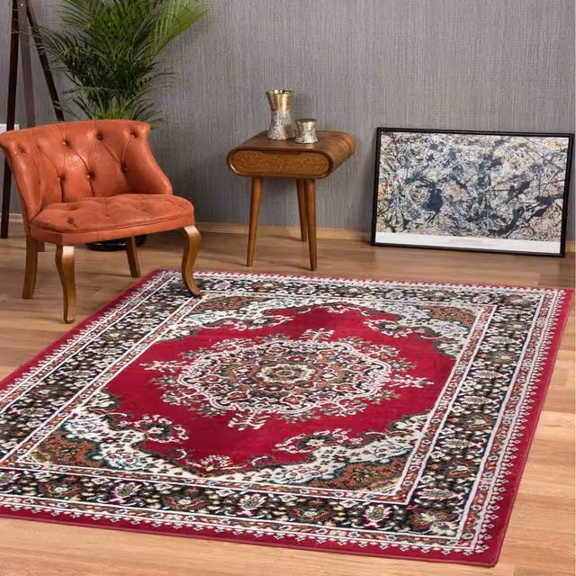 The Rug House Red Bordered Traditional Living Room Rug, W: 330 cm, D: 240 cm