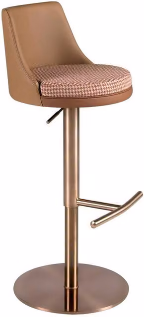 Angel Cerda Brown Fabric and Synthetic Leather Swivel Bar Stool with Metal Base
