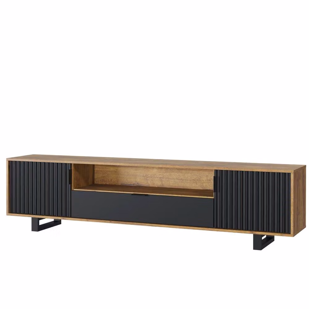 Mex Furniture LTD Blackridge TV Unit in Dark Oak and Black with Fluted Doors and Drawer, W: 200 cm, H: 45 cm, D: 35 cm – 7