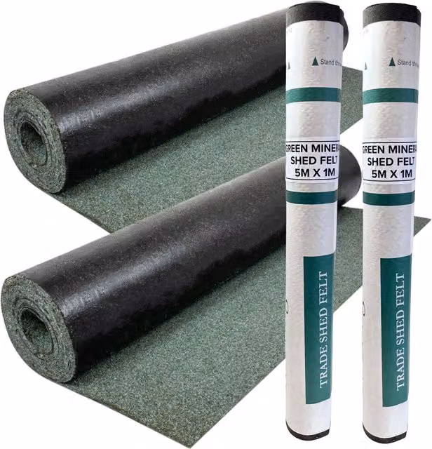 NOVECRAFTO 2 Rolls Standard Grade Shed Roofing Felt, Green, W/D/H: 1 x 5 x 1 m