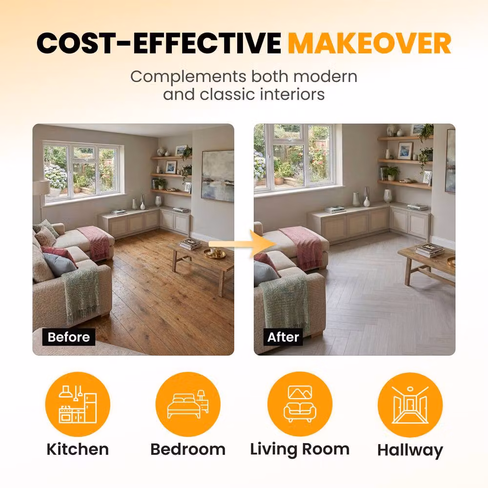 Novecrafto Self Adhesive Wood Look Vinyl Floor Planks, Pack of 10, White, W: 91.4 cm, D: 15.2 cm – 5