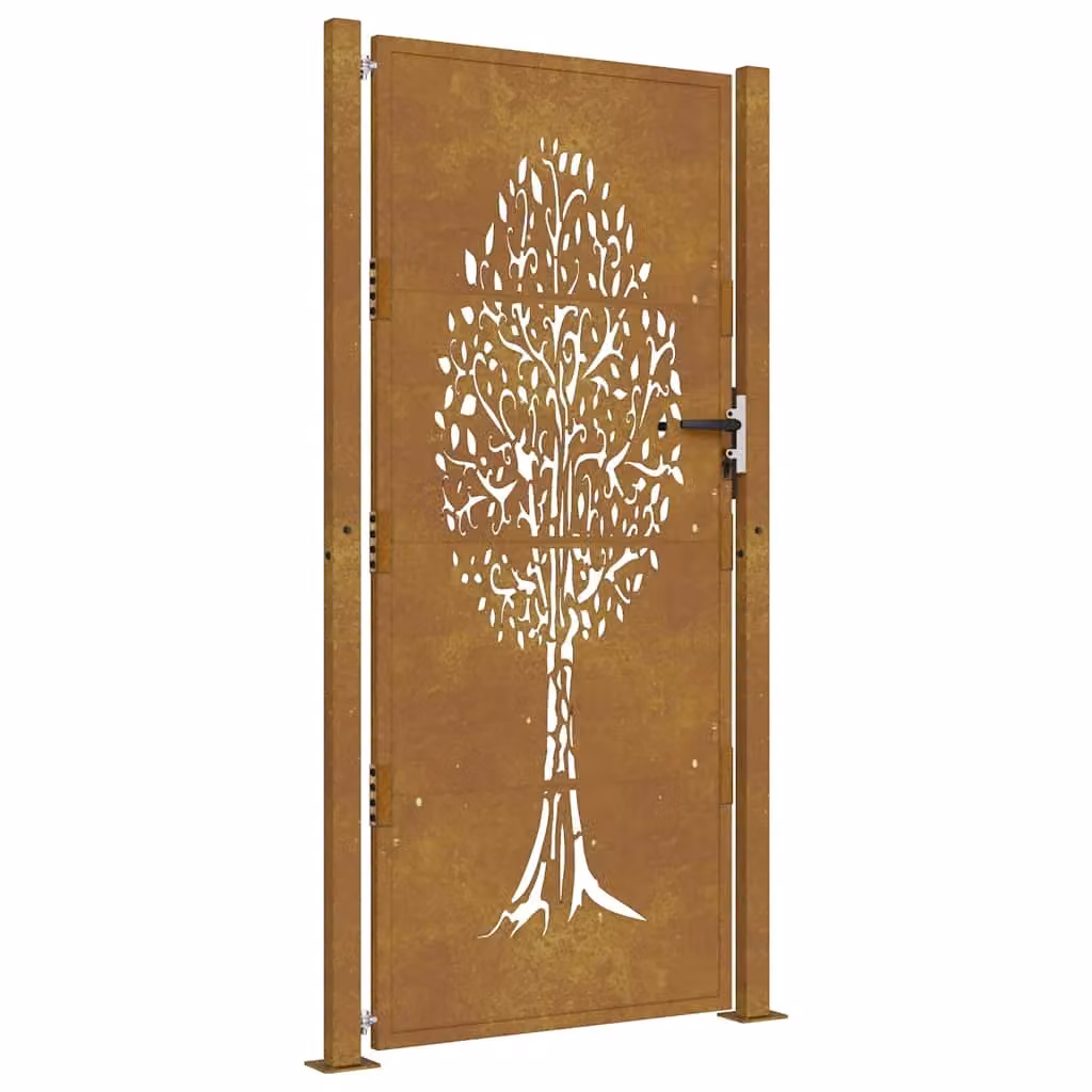 Berkfield Home Corten Steel Garden Gate with Tree Design in Brown, W: 105 cm, H: 205 cm – 2