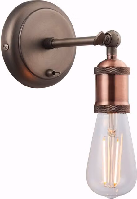 Endon Hal Adjustable Industrial Wall Light in Aged Pewter and Copper with E27 Fitting
