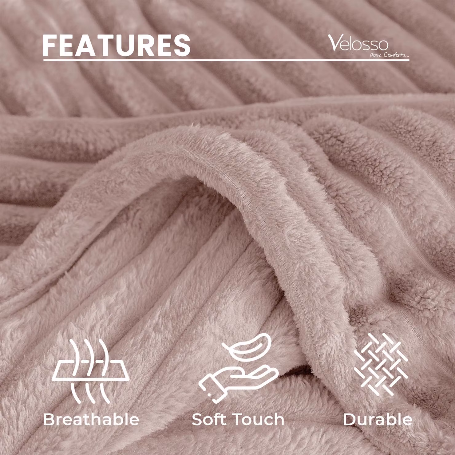 Velosso Super Soft Chunky Cord Blanket Throw in Pink, W: 150 cm, L: 200 cm – 2