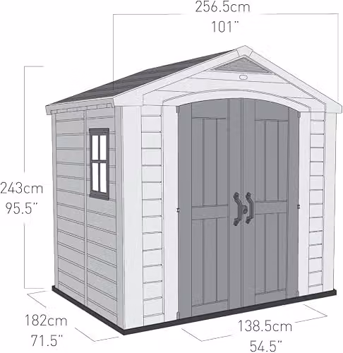 Keter Factor Outdoor Storage Shed with Double Doors and Window, Beige/Brown, W: 243.0 cm, D: 182.0 cm, H: 256.6 cm – 3