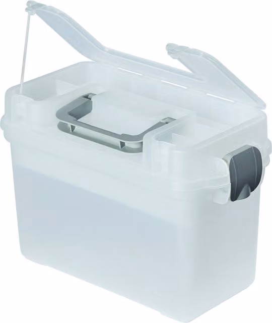 Deflecto Multi-Compartment Plastic Storage Box with Lid, Transparent and White, Pack of 6