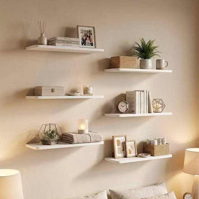 Levede 6 Pack Modern White Floating Wall Shelves for Home and Office