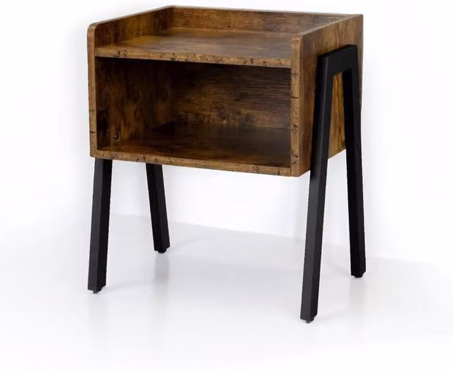 Modcraft Industrial Nightstand with Open Storage Compartment in Brown and Black