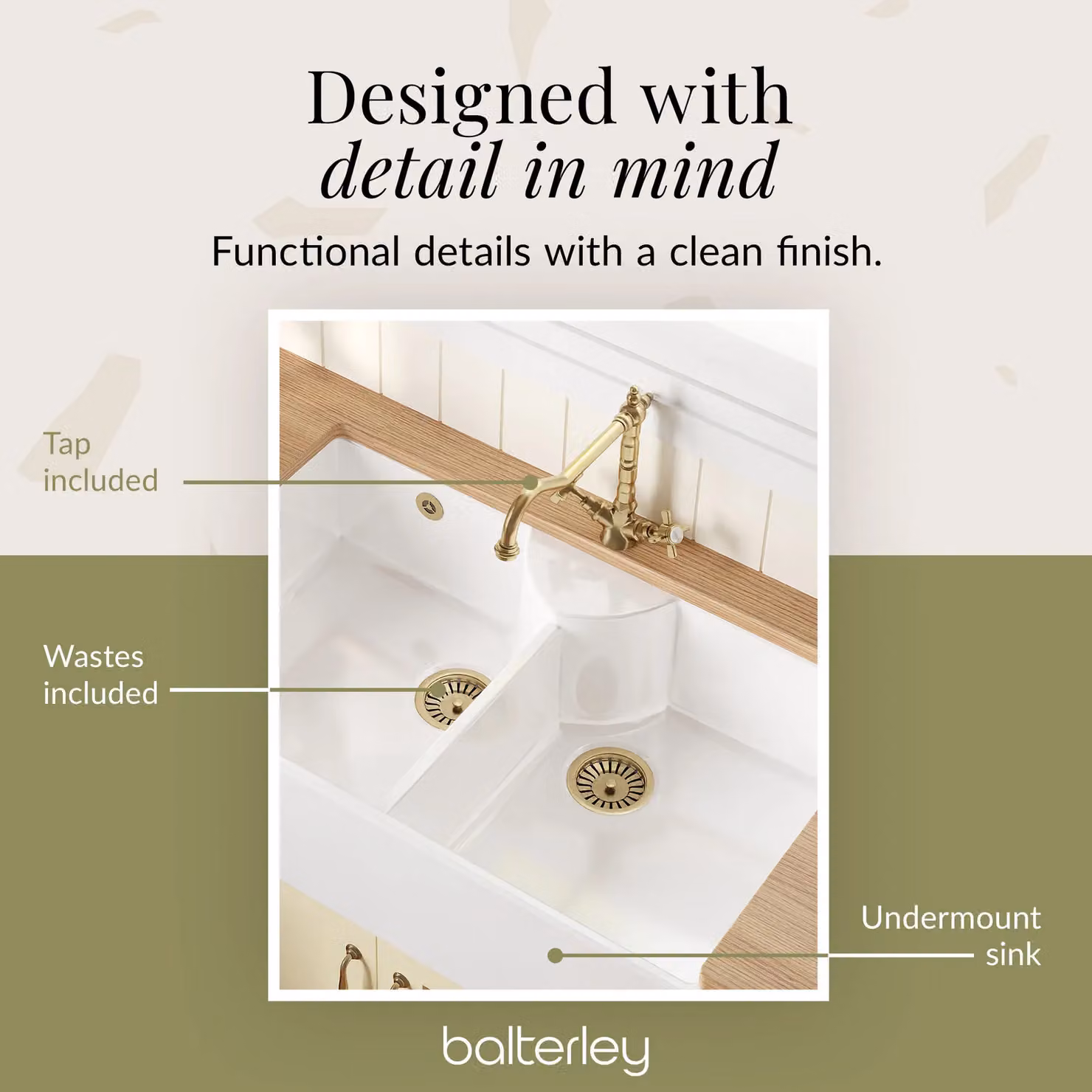 Balterley White Ceramic 2 Bowl Stepped Weir Butler Sink with Wastes and Tap, W: 89.5 cm, D: 55 cm – 2