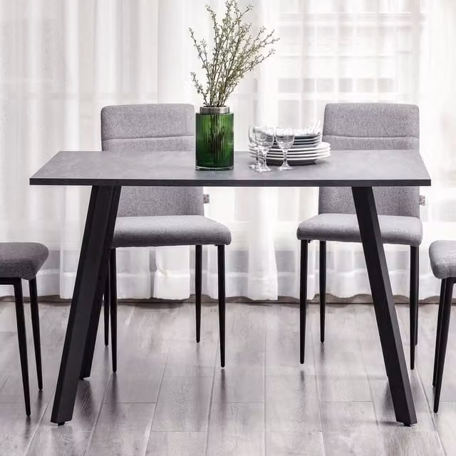 HOMCOM Modern Rectangular Dining Table with Metal Legs in Dark Grey