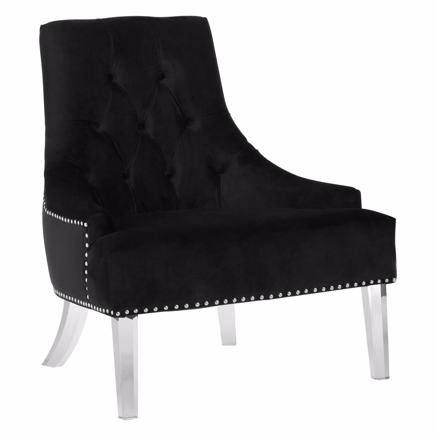 Orsina Mid Century Black Velvet Button Tufted Armchair with Silver Metal Legs – 2