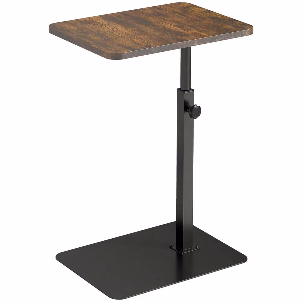 Wyld Haus Falava C Shaped Side Table in Rustic Brown with Adjustable Metal Frame – 2