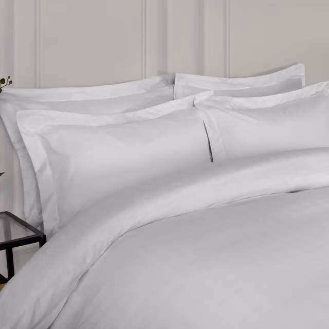 Brentfords Pair of White Striped Satin Oxford Pillowcases in Microfibre