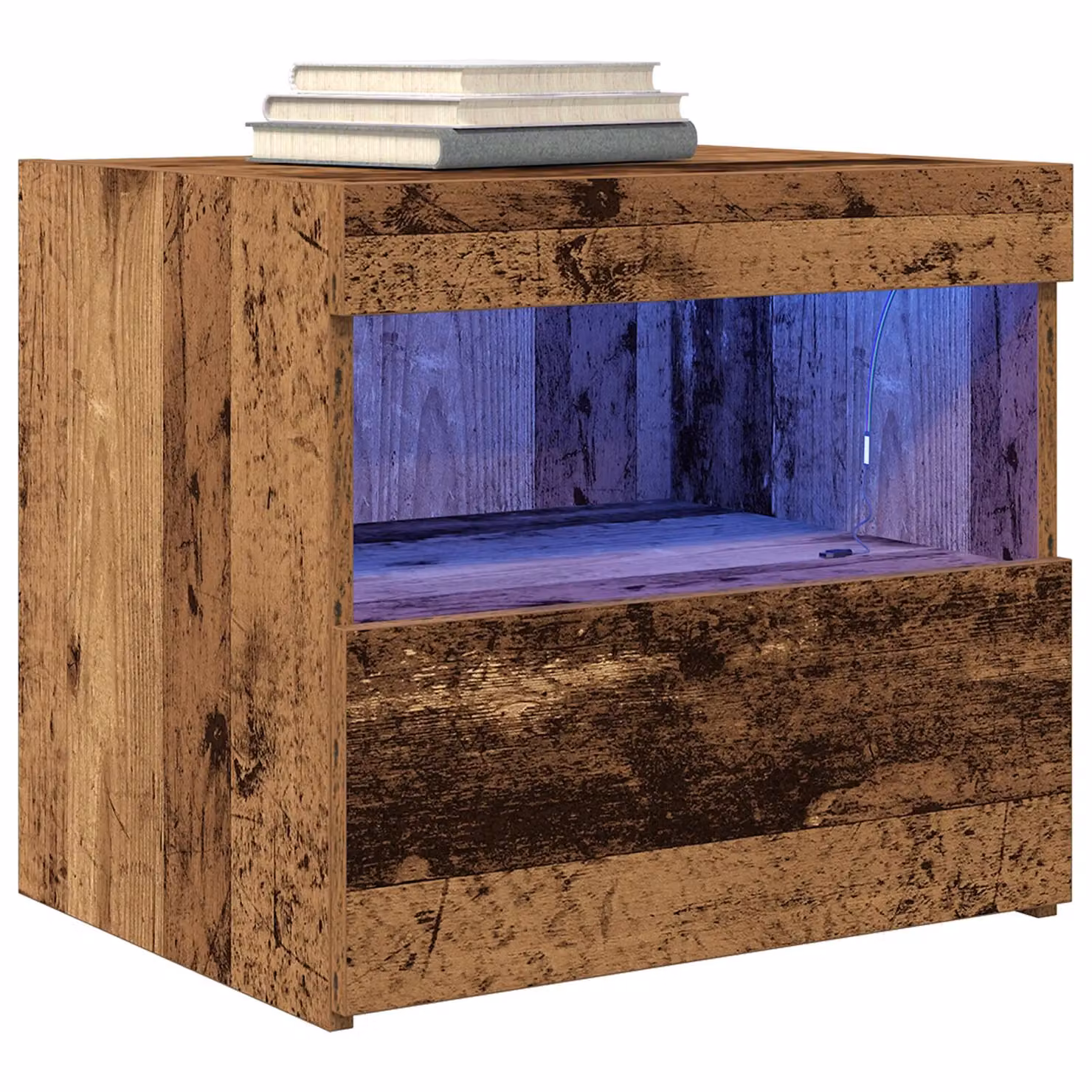 Berkfield Home Set of 2 Rustic Brown Wood Bedside Cabinets with Integrated LED Lighting, W/D/H: 50 x 40 x 45 cm – 2