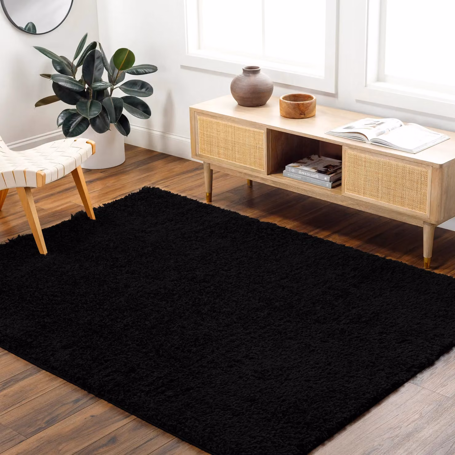 Livabliss Moda Round Shag Plush Pile Rug in Black, Diameter: 160 cm – 5
