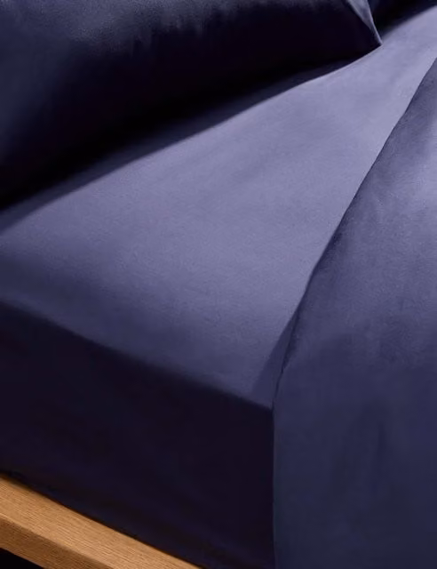 M&S Egyptian Cotton 230 Thread Count Percale Deeper Fitted Sheet, Midnight Navy, W: 90 cm, L: 190 cm