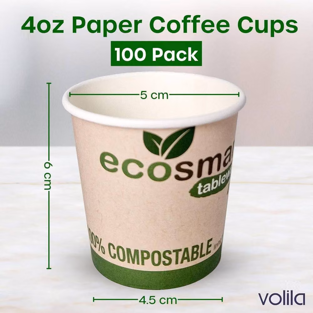 Volila White Paper Coffee Cups, 4oz, 100 Pieces – 2