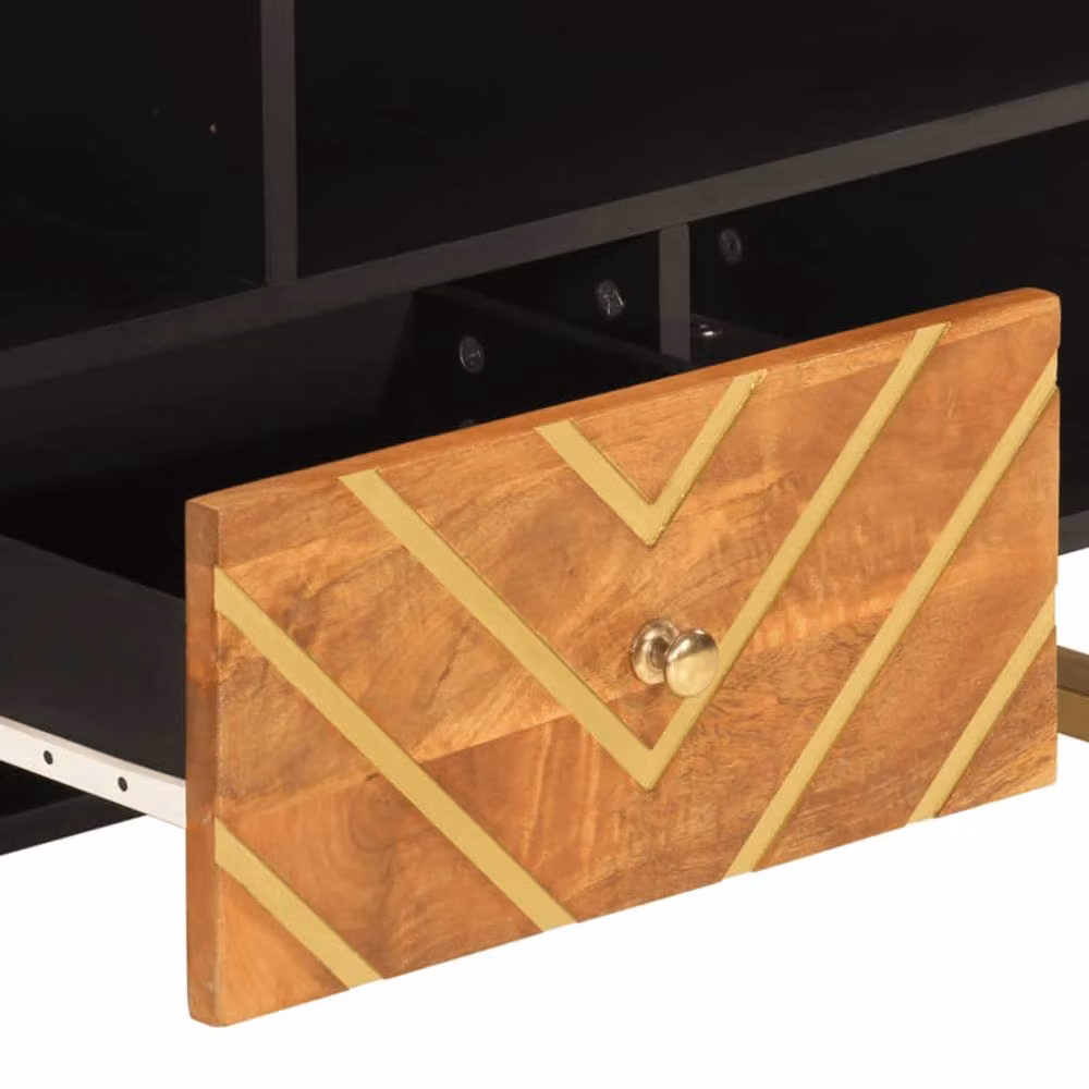 Berkfield Home Modern Mango Wood TV Cabinet in Brown and Black, W: 100 cm, D: 33.5 cm, H: 46 cm – 5
