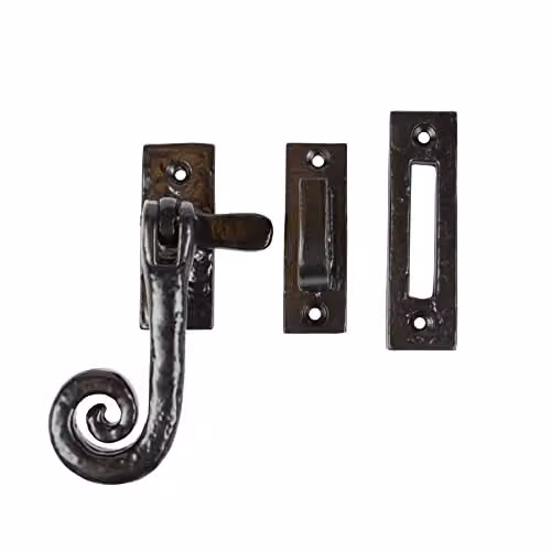 Hammer and Tongs Curly Tail Window Fastener, Left Handed, Black Iron, W: 45 mm, H: 115 mm – 1