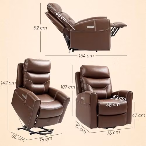 HOMCOM Power Lift Recliner Chair for Seniors in Brown Synthetic Leather – 3