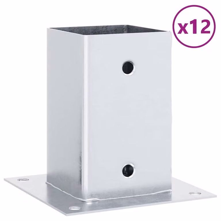 Berkfield Home Galvanised Steel Square Post Bases, Silver, 12 Pack, 91 x 91 mm