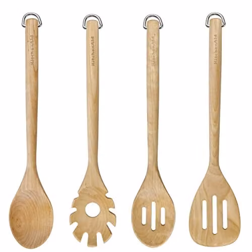 KitchenAid 4pc Brown Wood Cooking Spoon Set with Hanging Loops