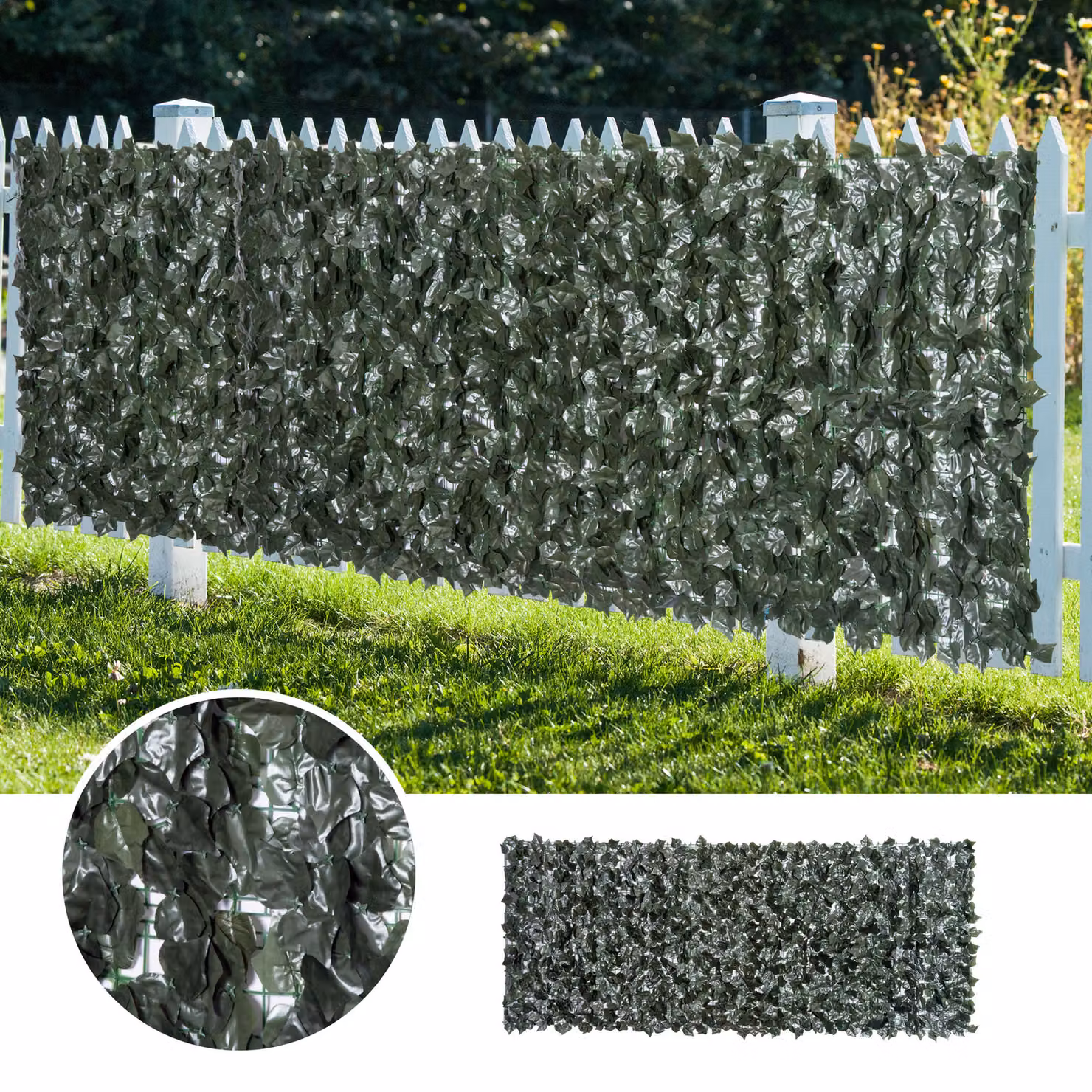 Outsunny Artificial Hedge Screen, Set of 2 Green Leaf Panels for Garden and Indoor Privacy, H x W: 150 x 300 cm – 7