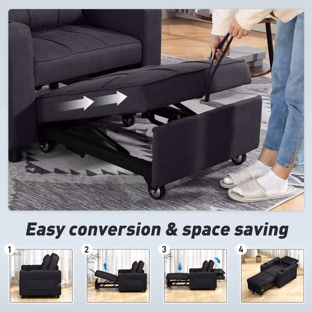 HOMCOM 3-in-1 Convertible Sofa Bed and Sleeper Chair with Adjustable Backrest in Black – 4