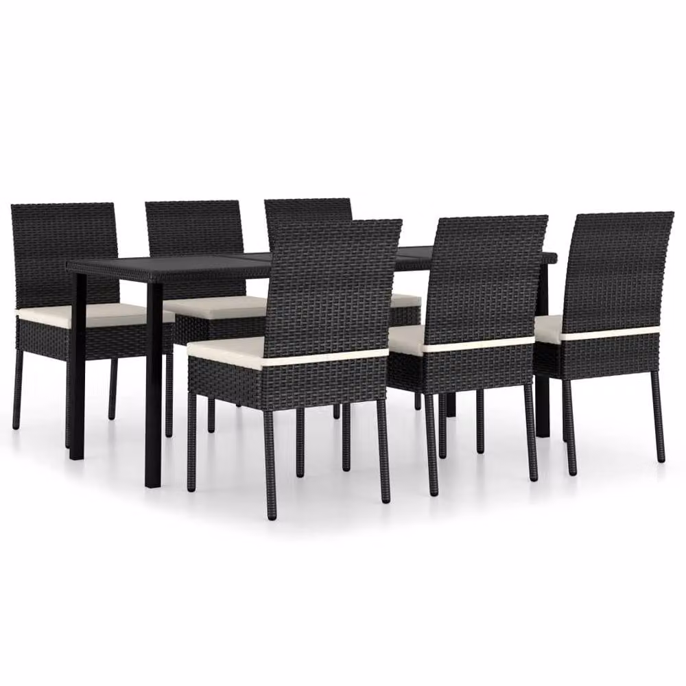 Berkfield Home 7 Piece Poly Rattan Outdoor Dining Set with Cushions in Black – 2