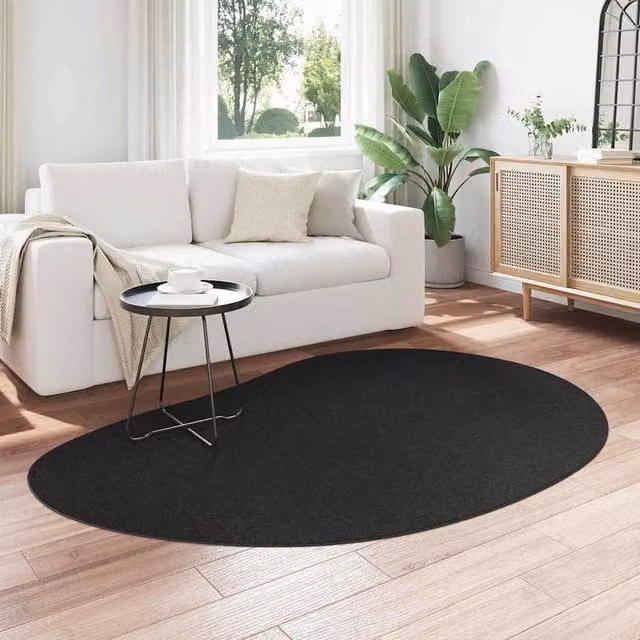 Berkfield Home Modern Oval Area Rug in Black, W: 140 cm, D: 200 cm, Non-Slip Polyester and Wool Blend