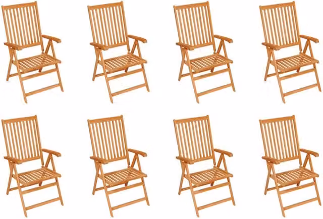 Berkfield Home Set of 8 Reclining Garden Chairs in Brown Solid Teak Wood