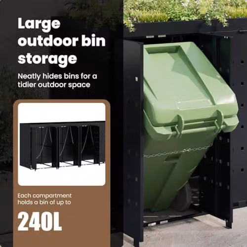vidaXL Wheelie Bin Storage for 5 Bins, Black, W/D/H: 340 x 77.5 x 121.5 cm – 6