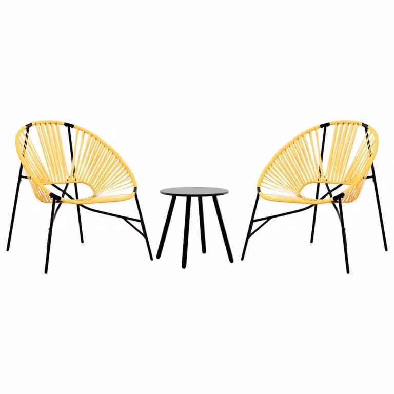 Berkfield Home 3 Piece Poly Rattan Garden Chair Set with Armrests in Black and Yellow